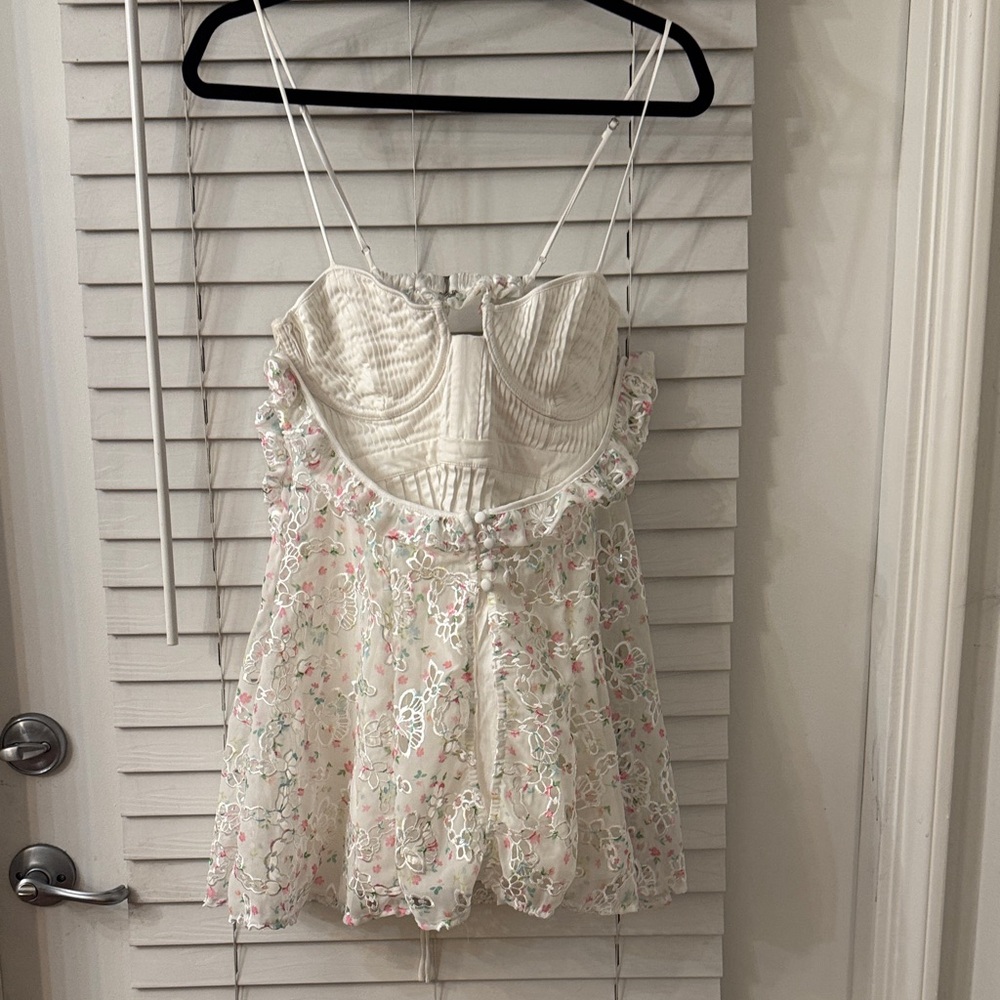 For love and lemons Floral White and Pink Spaghetti Strap Dress sz M